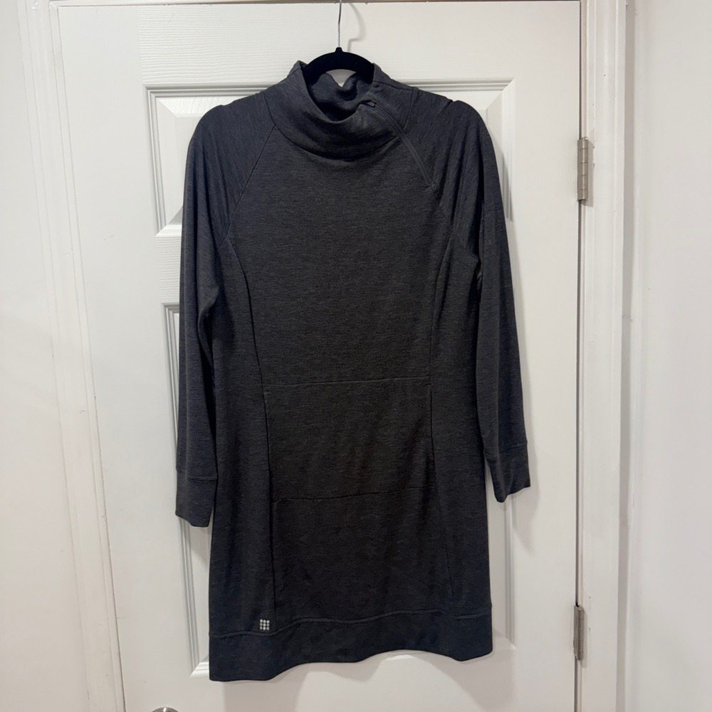 Title Nine‎ Womens Charcoal Heather Grey Funnel Neck Asymmetrical Zip Dress M